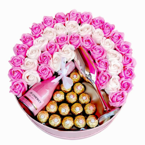 סידור פרחי סבון בקופסא עגולה ענקית