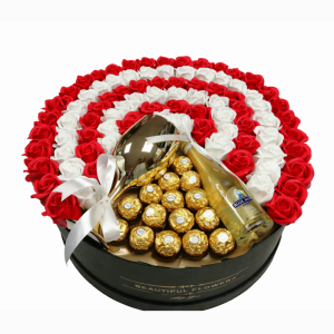 סידור פרחי סבון בקופסא עגולה