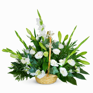 סידור פרחים חגיגי בלבן