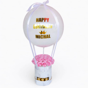 סידור פרחי סבון ורוד במארז כדור פורח בלון זכוכית