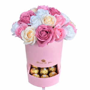 סידור פרחי סבון צבעוני  בקופסא