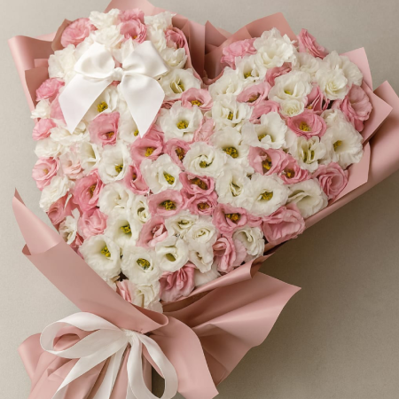 לב פרחים ורוד לבן