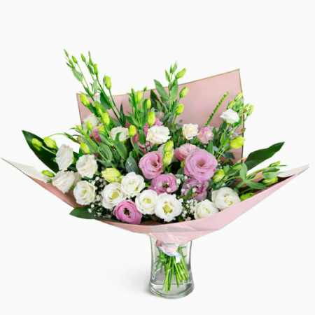 זר ליאנטוסים ורודים ולבנים